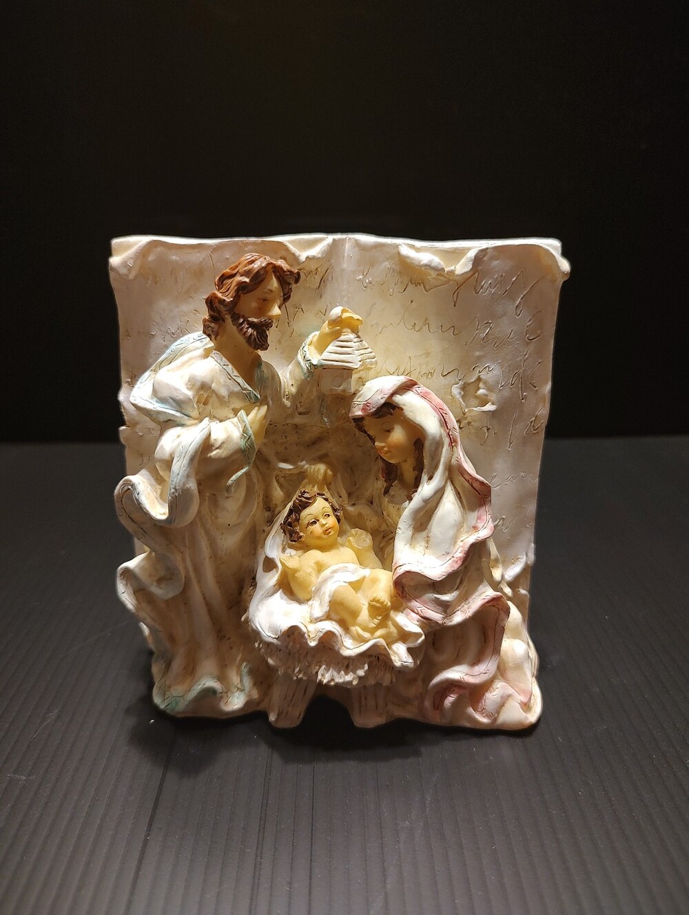 ✝️🎄✝️ Precious Vtg Religious Holy Family Manger Holiday Table Display Relief